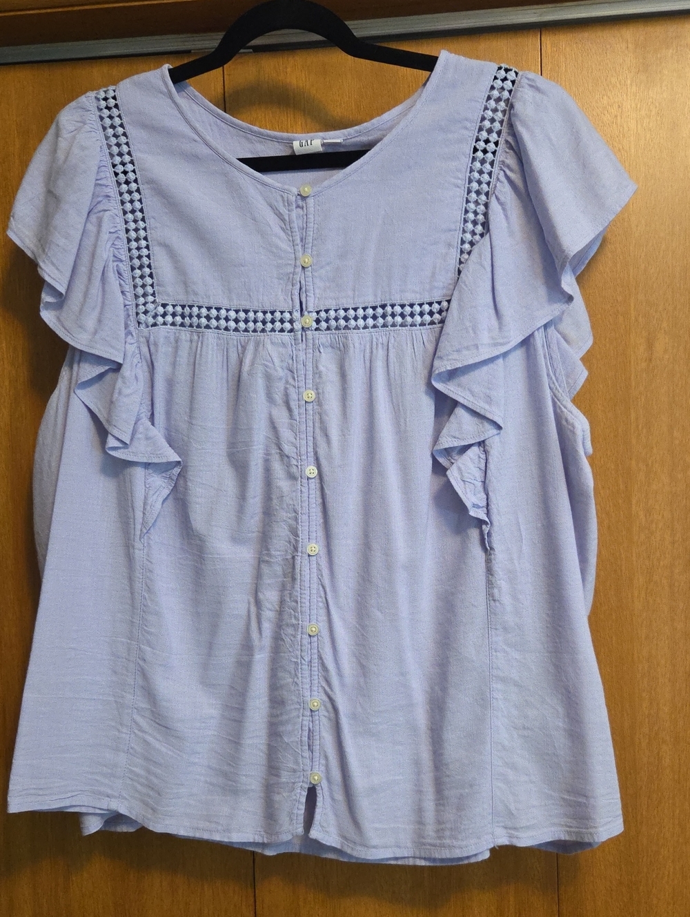 GAP Light Lavender Button-Front Ruffle Blouse